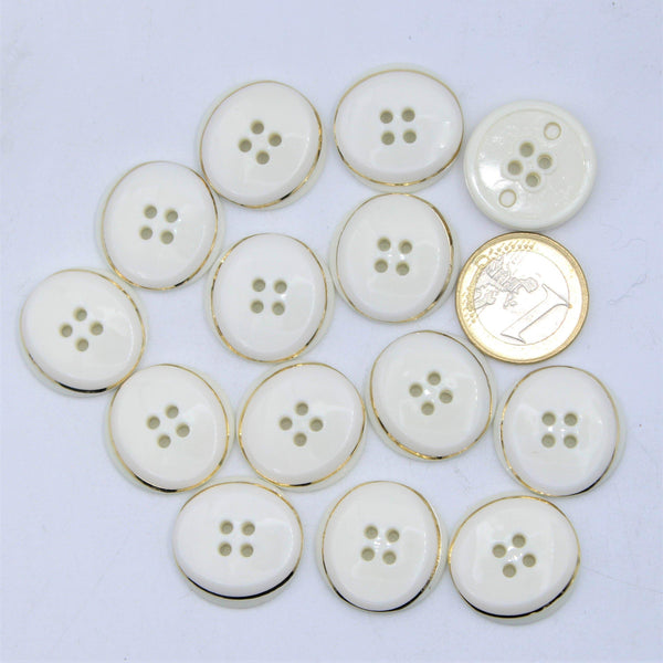 White Blazer Nylon Button With Gold outline 4 holes #KN44000 - ACCESSOIRES LEDUC BV