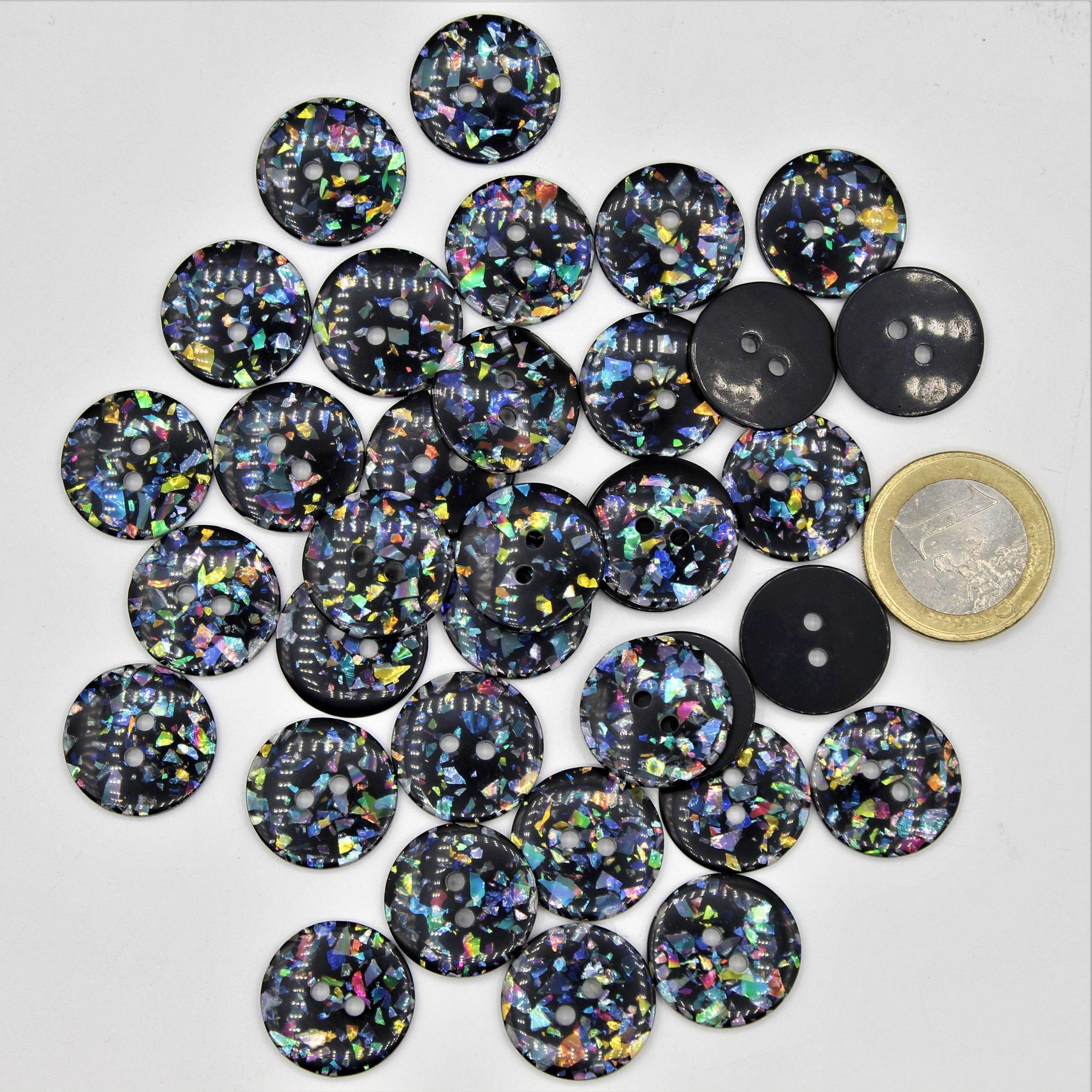 Polyester Shinny Multicolor Button on Black background 2 holes #KP24004 - ACCESSOIRES LEDUC BV