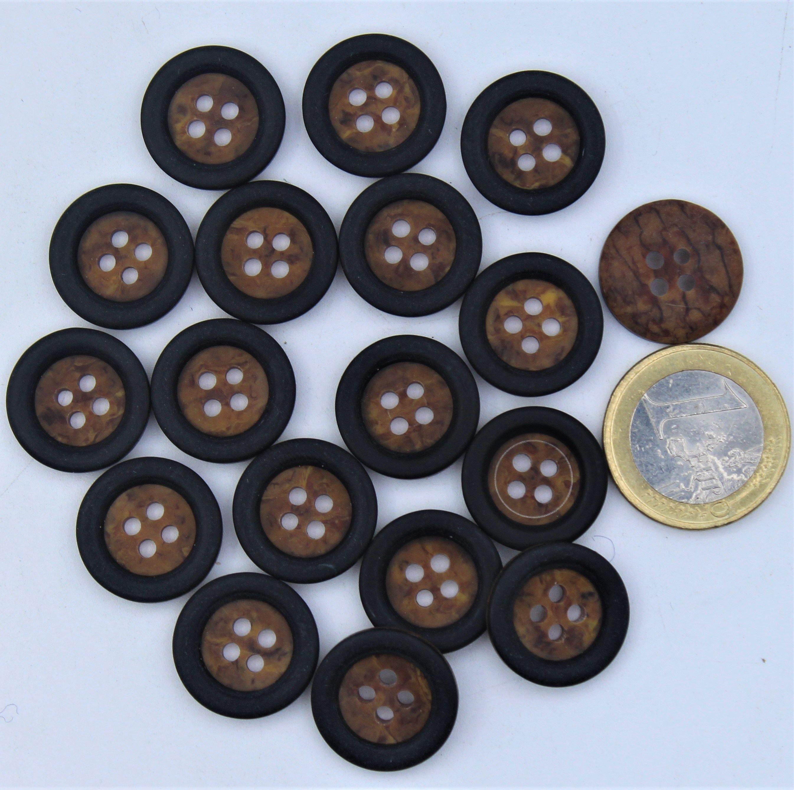 Polyester Button with Black outline on Brown background 4 Holes #KP44002 - ACCESSOIRES LEDUC BV