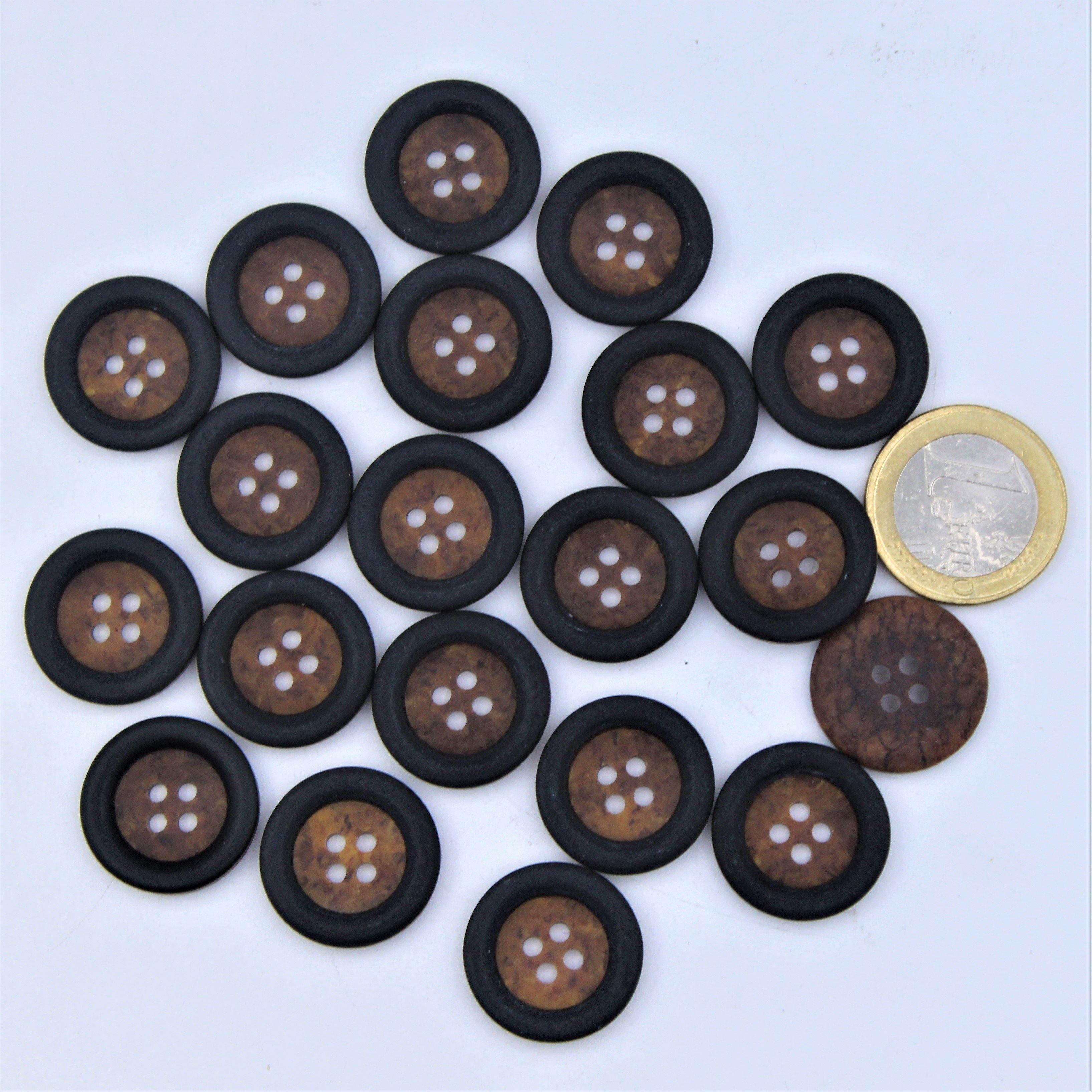 Polyester Button with Black outline on Brown background 4 Holes #KP44002 - ACCESSOIRES LEDUC BV