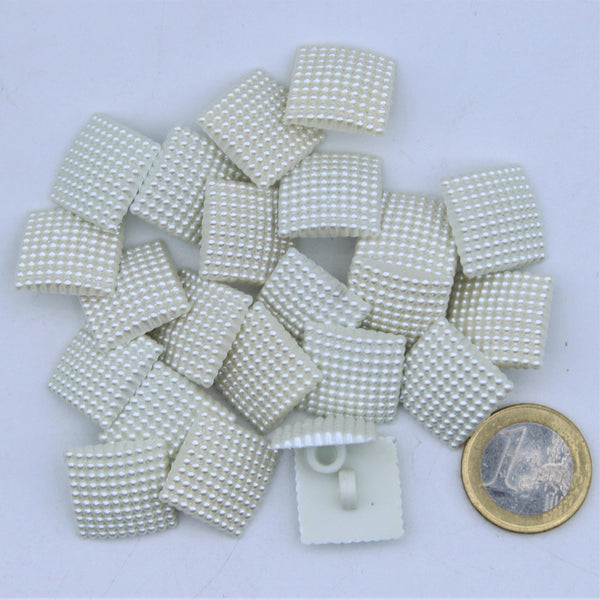 Pearly White Nylon Square  Shank Button #KNQ4001 - ACCESSOIRES LEDUC