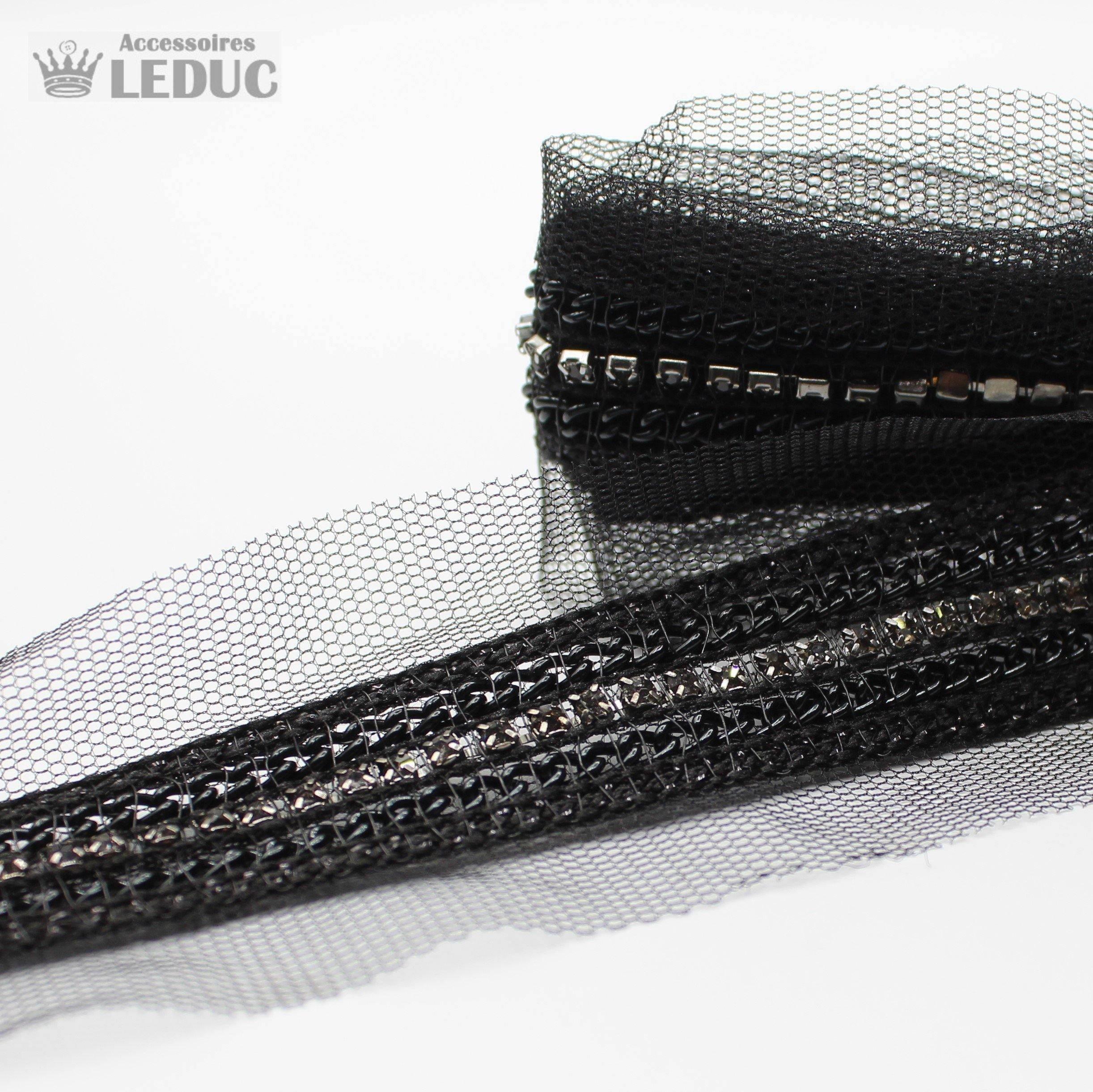 1 meter PAS1581 - 47MM Black Mesh with Chains & Strass - ACCESSOIRES LEDUC BV