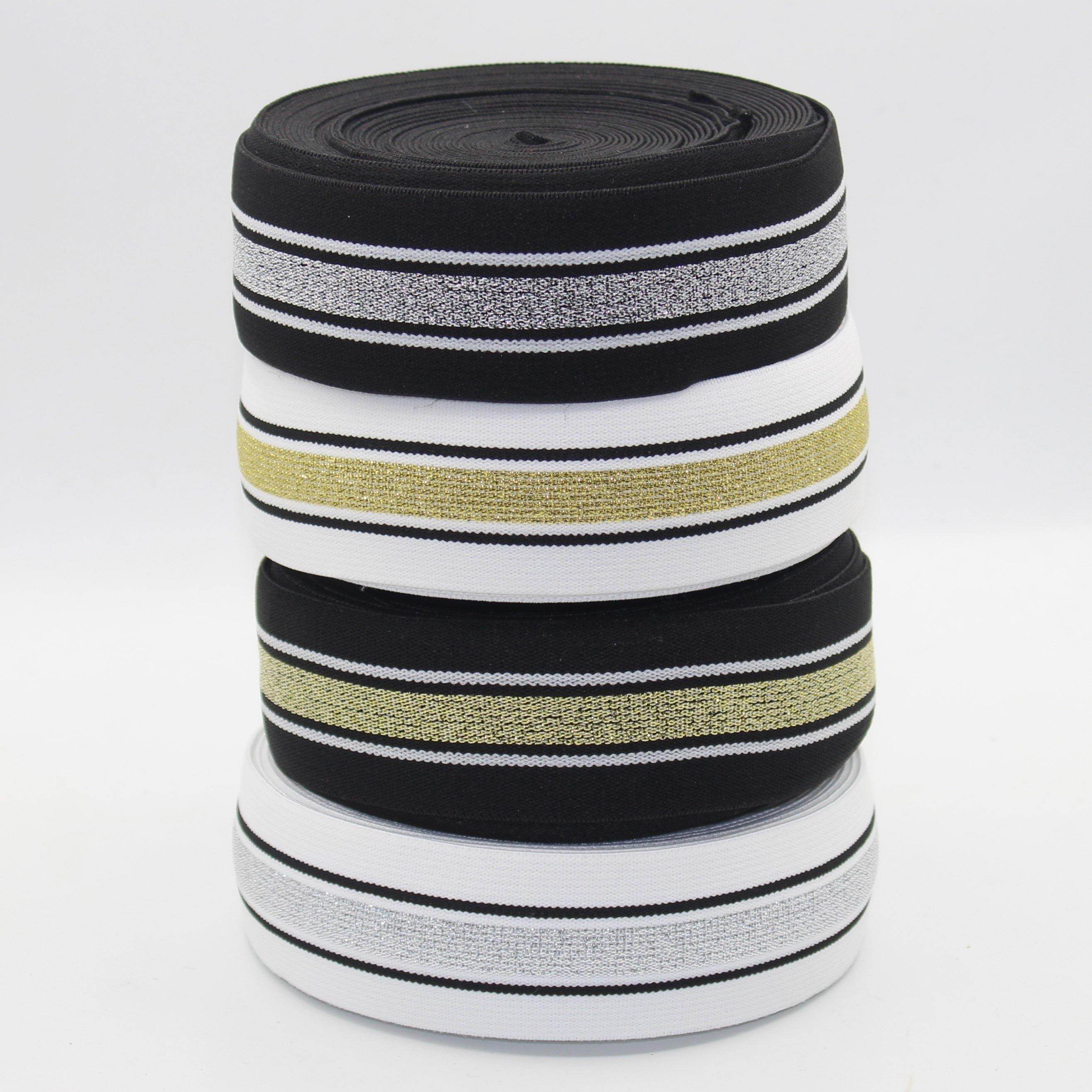 5 meters Striped Lurex Elastic 38mm #ELA1302 - ACCESSOIRES LEDUC BV