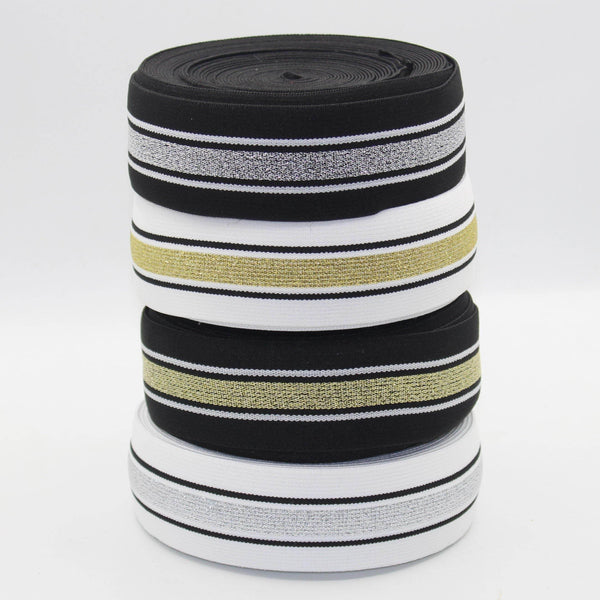 5 meters Striped Lurex Elastic 38mm #ELA1302 - ACCESSOIRES LEDUC BV