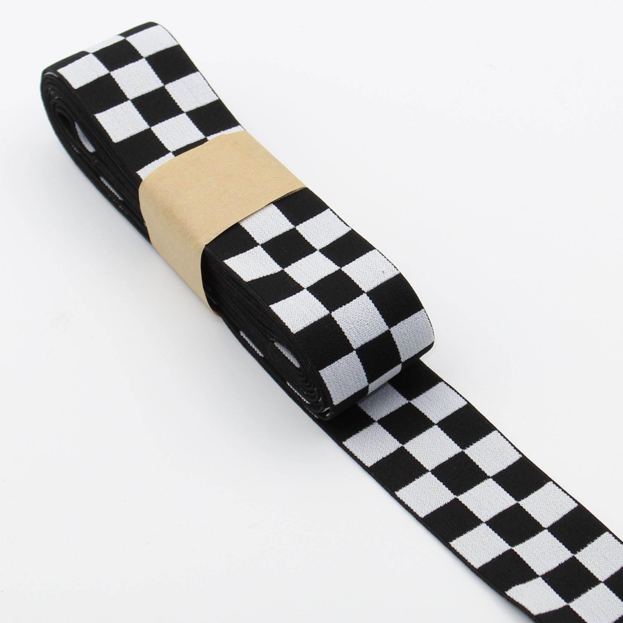 10 meters Check Elastic 4cm Black + White - ACCESSOIRES LEDUC BV