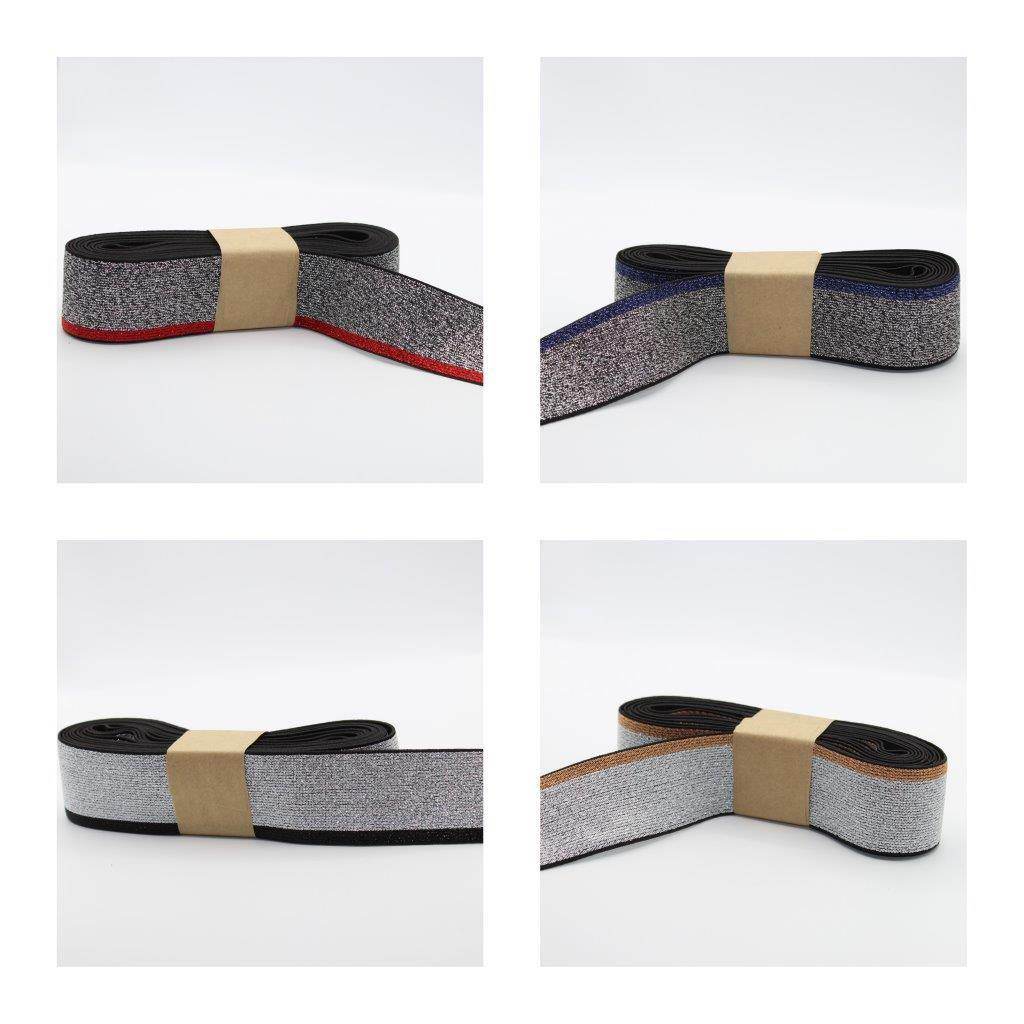5 METERS - 40mm All Lurex Elastic with Side Stripe #ELA2098 - ACCESSOIRES LEDUC BV