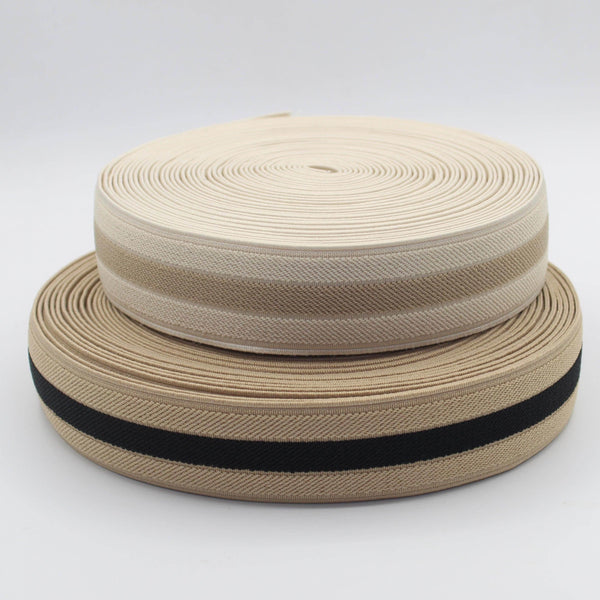 10 meters Strong Beige Elastic with Stripe 35mm #ELA2822 - ACCESSOIRES LEDUC BV