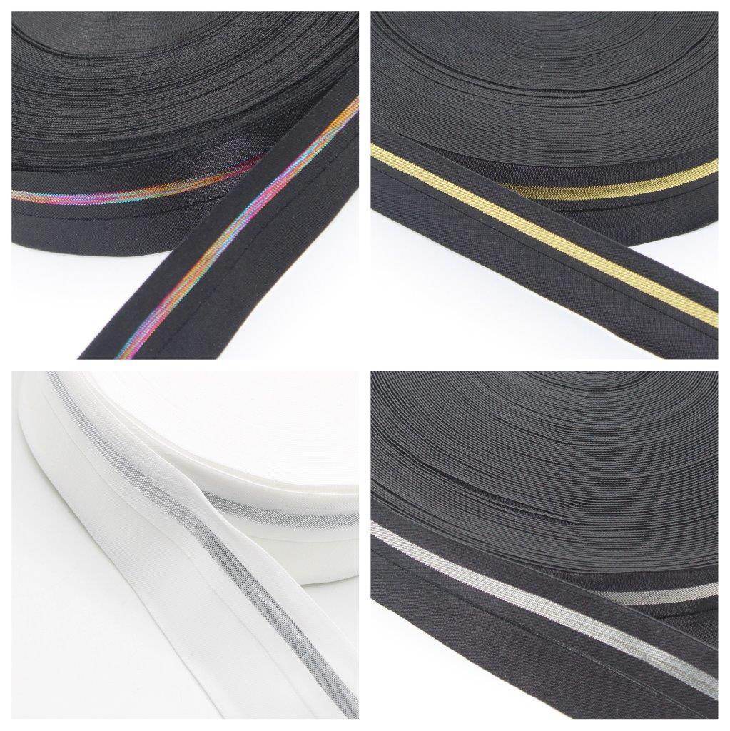 5 METERS - 40mm Prefolded Elastic with Lurex Stripe #ELA2066 - ACCESSOIRES LEDUC BV
