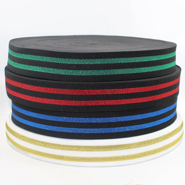 5 meters 40mm Elastic with 2 Lurex Stripes #ELA3521 - ACCESSOIRES LEDUC BV