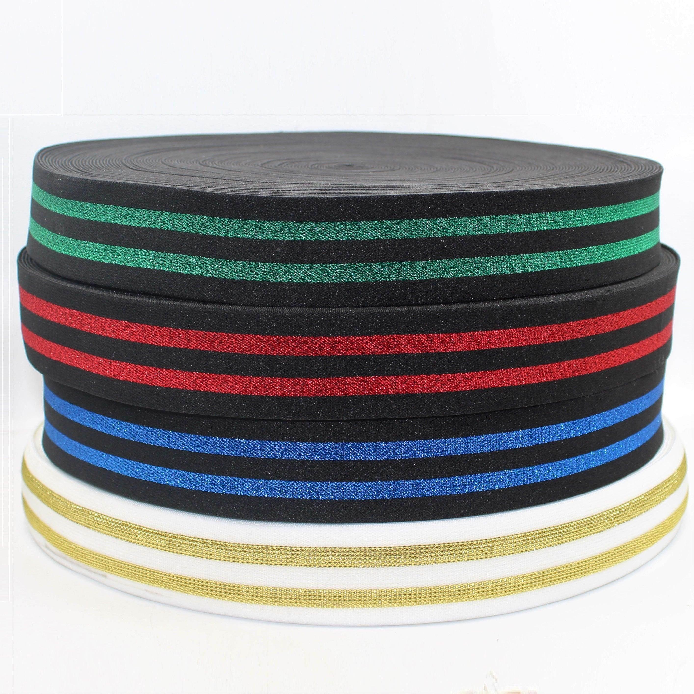 5 meters 40mm Elastic with 2 Lurex Stripes #ELA3521 - ACCESSOIRES LEDUC BV