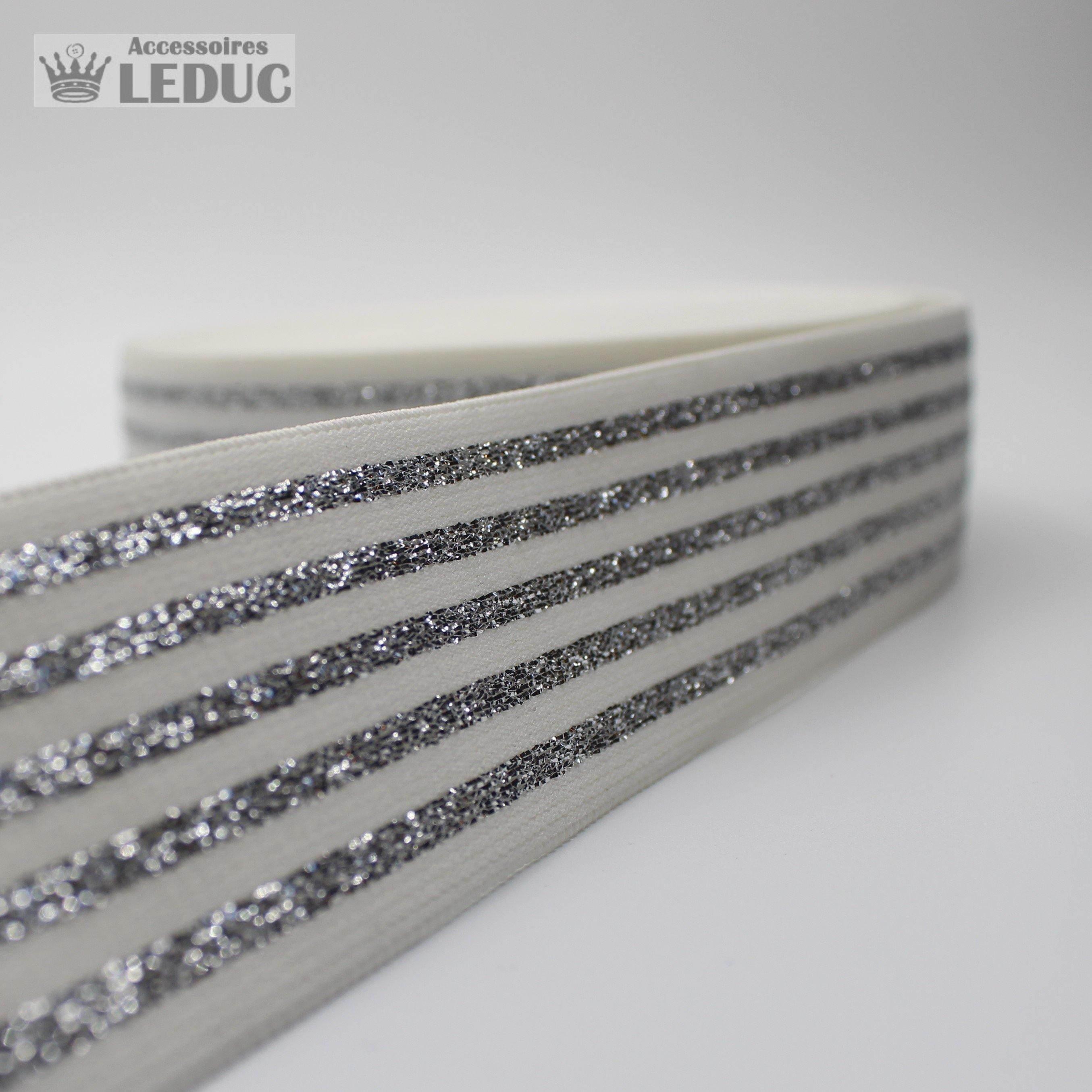 10 meters Striped Elastic 4cm with Gold or Silver Lines - ACCESSOIRES LEDUC BV