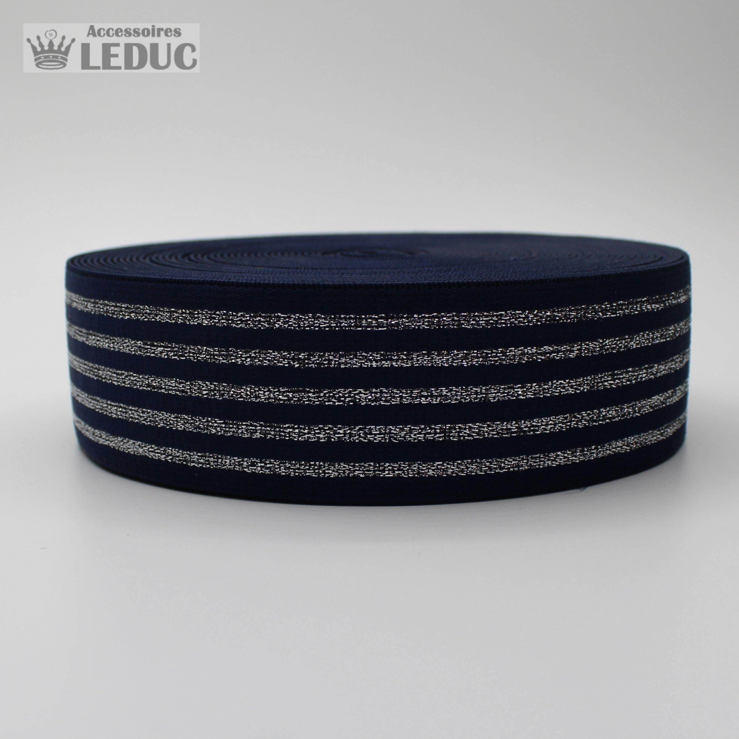 10 meters Striped Elastic 4cm with Gold or Silver Lines - ACCESSOIRES LEDUC BV