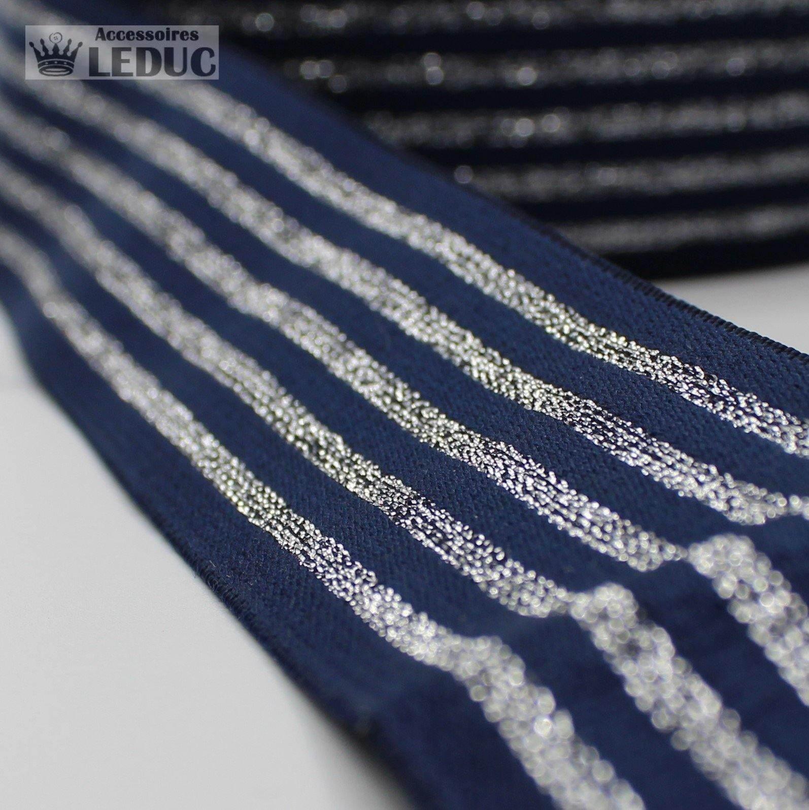 10 meters Striped Elastic 4cm with Gold or Silver Lines - ACCESSOIRES LEDUC BV