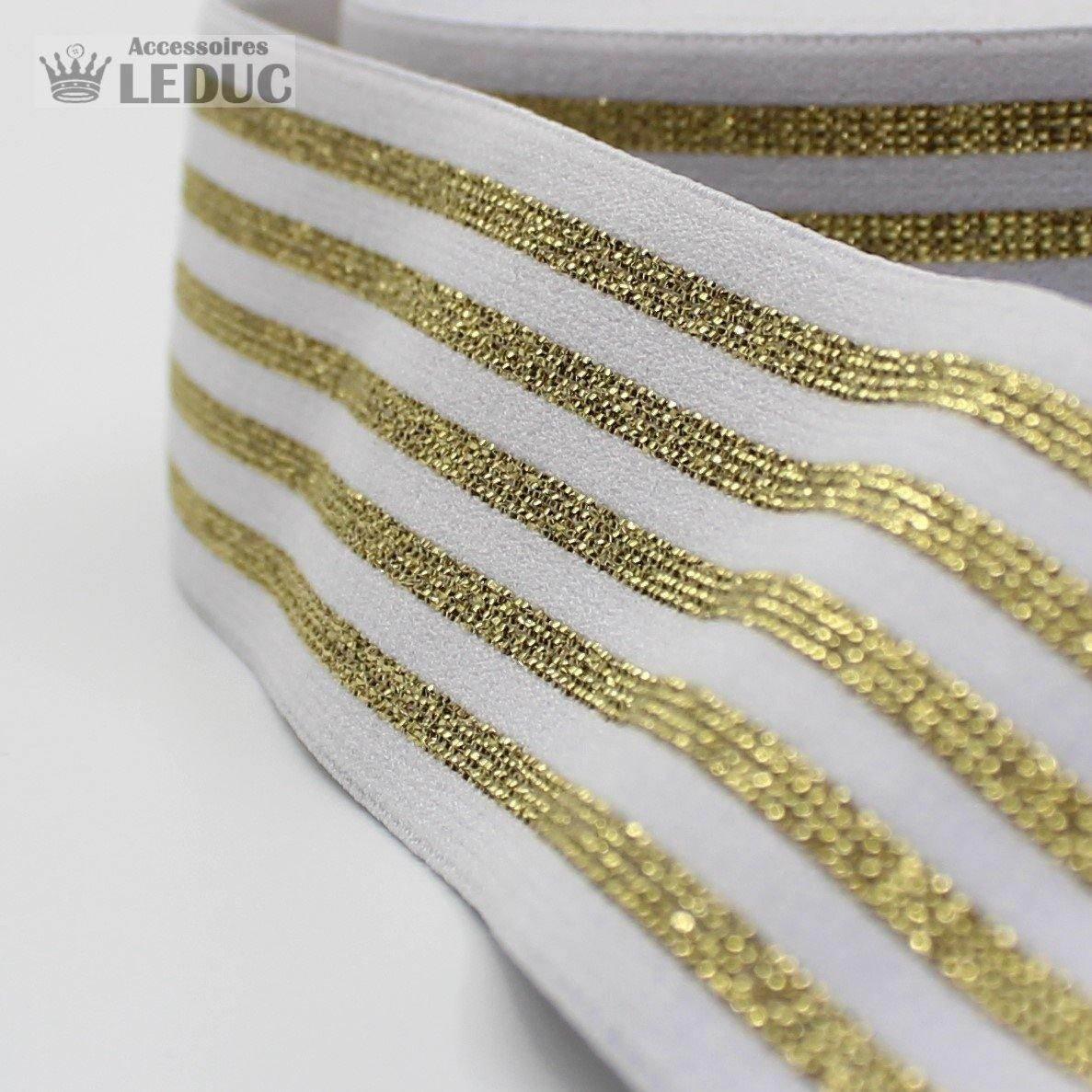 10 meters Striped Elastic 4cm with Gold or Silver Lines - ACCESSOIRES LEDUC BV
