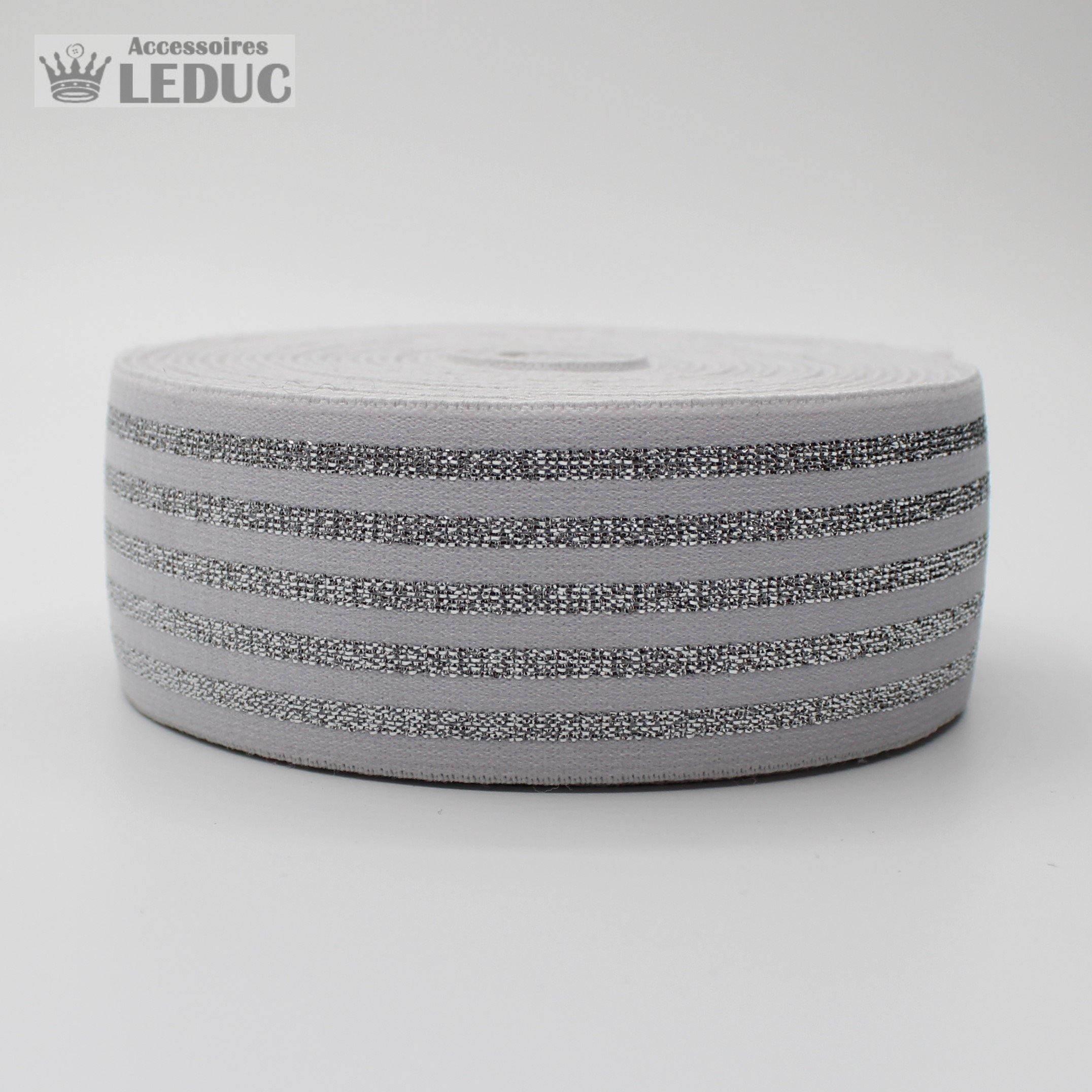 10 meters Striped Elastic 4cm with Gold or Silver Lines - ACCESSOIRES LEDUC BV