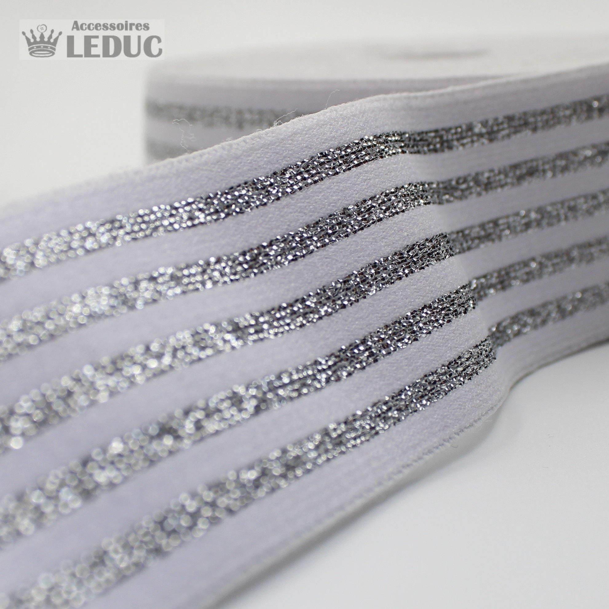 10 meters Striped Elastic 4cm with Gold or Silver Lines - ACCESSOIRES LEDUC BV