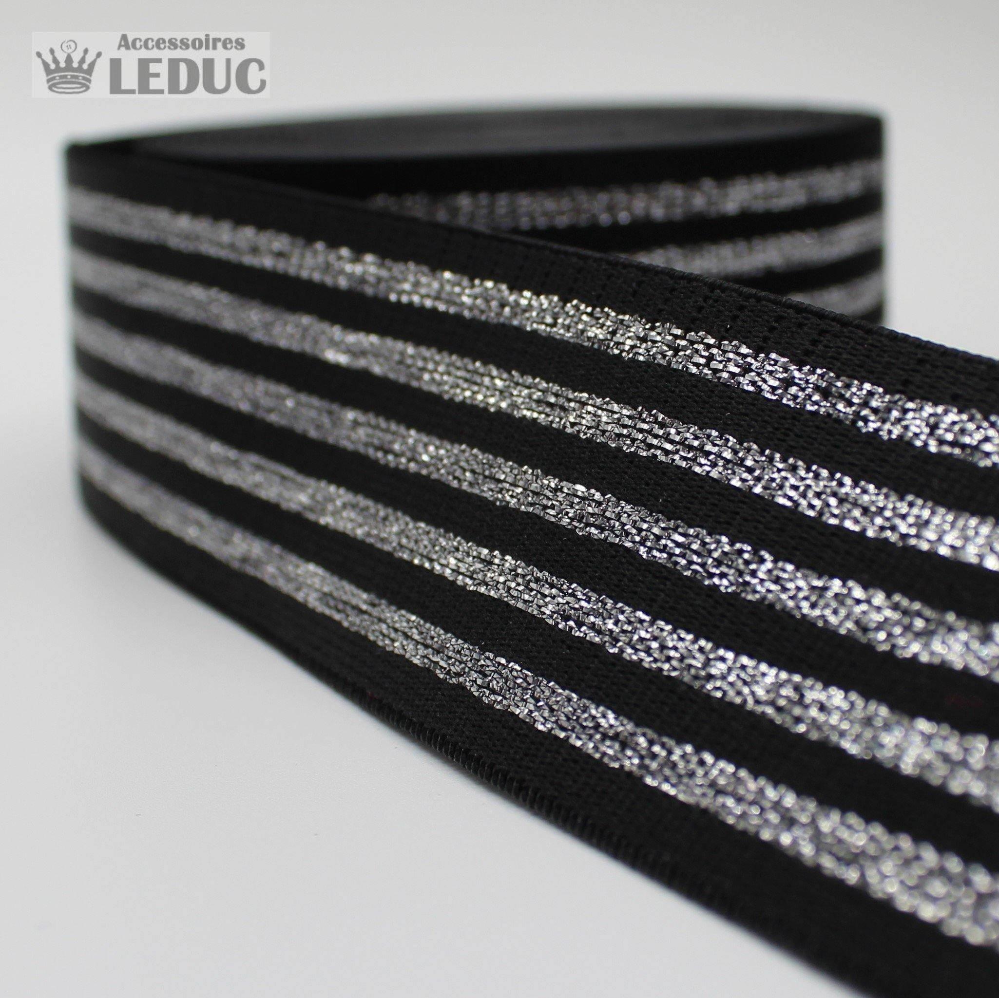 10 meters Striped Elastic 4cm with Gold or Silver Lines - ACCESSOIRES LEDUC BV