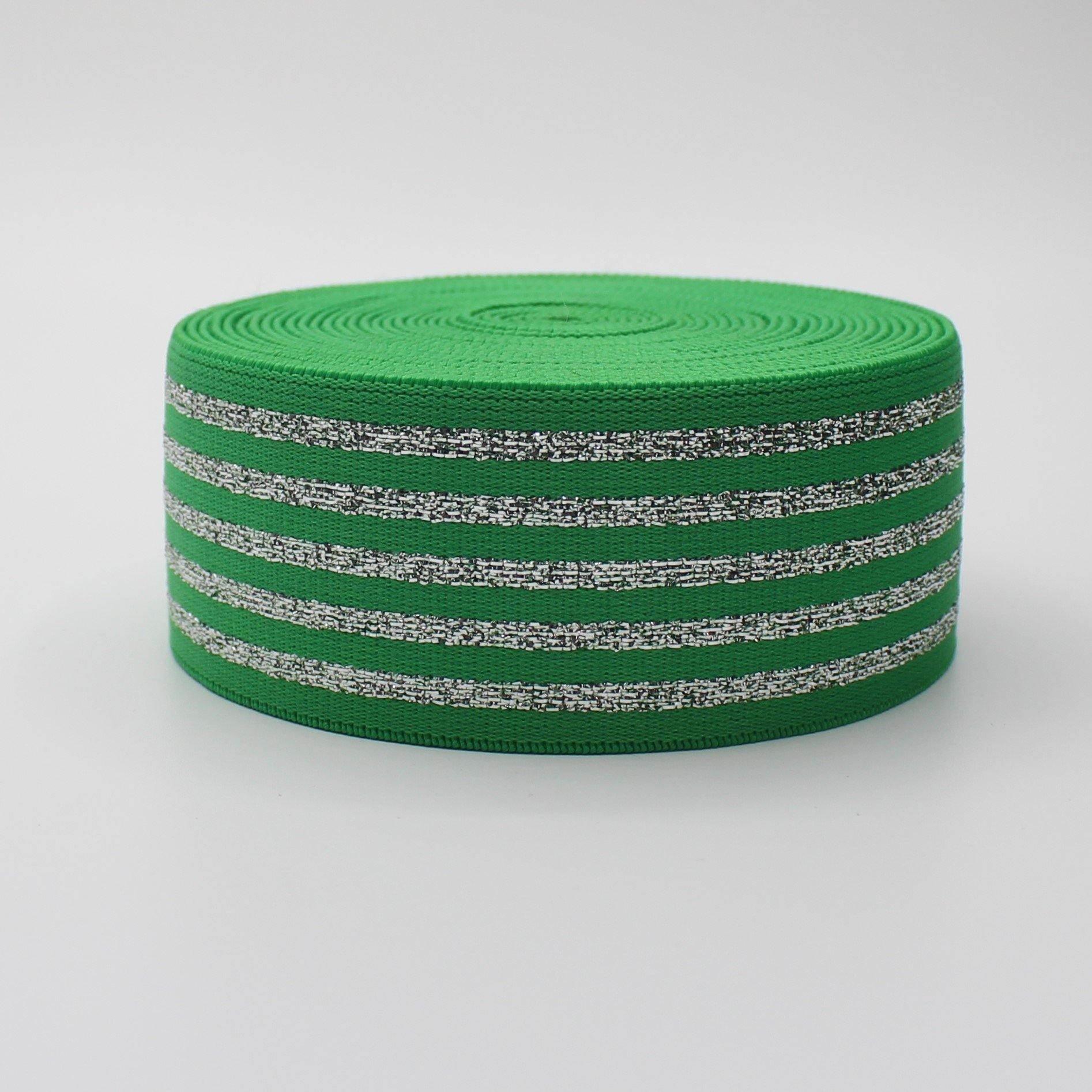 10 meters Striped Elastic 4cm with Gold or Silver Lines - ACCESSOIRES LEDUC BV