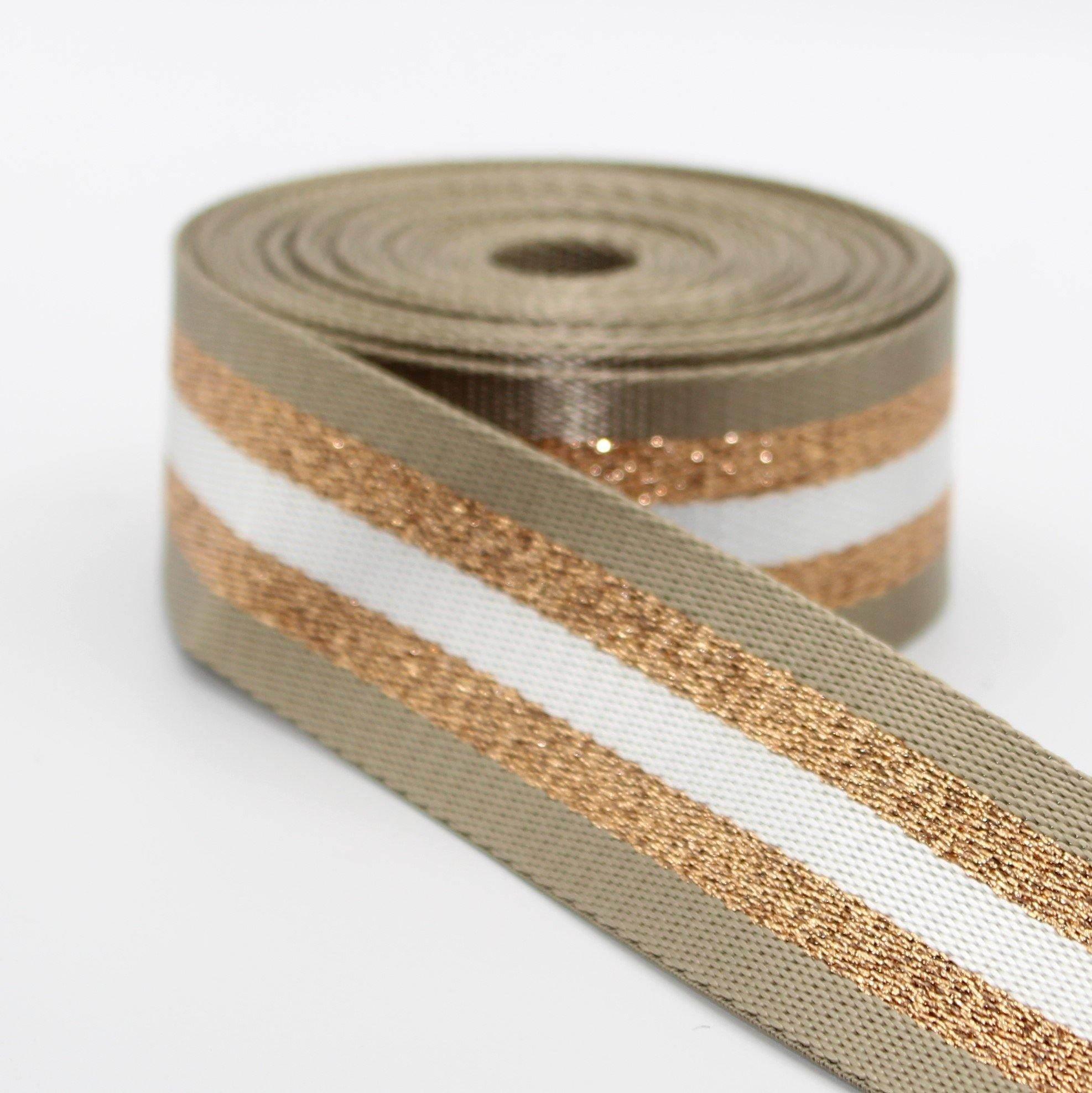 5 meters Shiny Lurex Striped Webbing 38mm #RUB1934 - ACCESSOIRES LEDUC BV