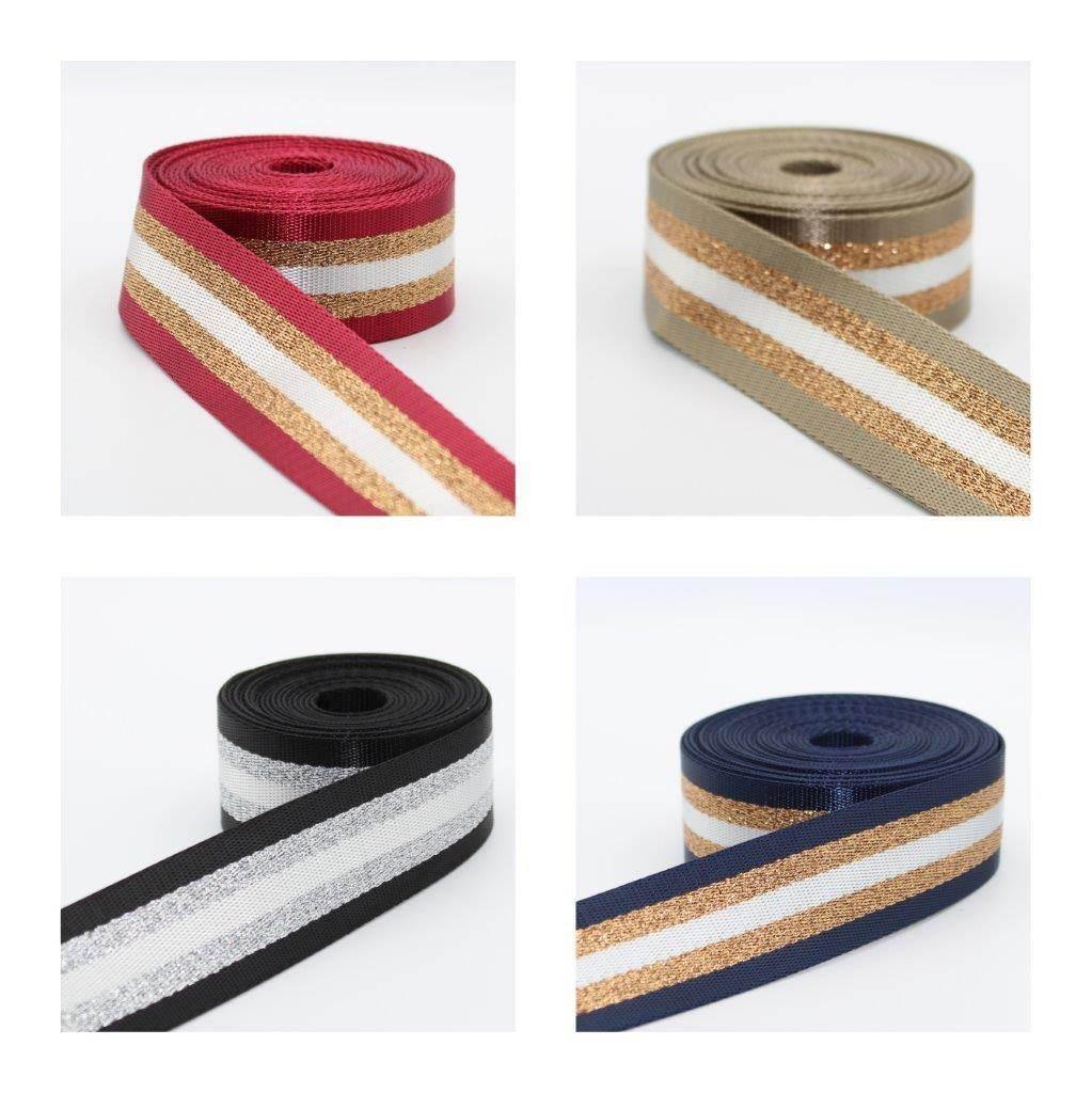 5 meters Shiny Lurex Striped Webbing 38mm #RUB1934 - ACCESSOIRES LEDUC BV