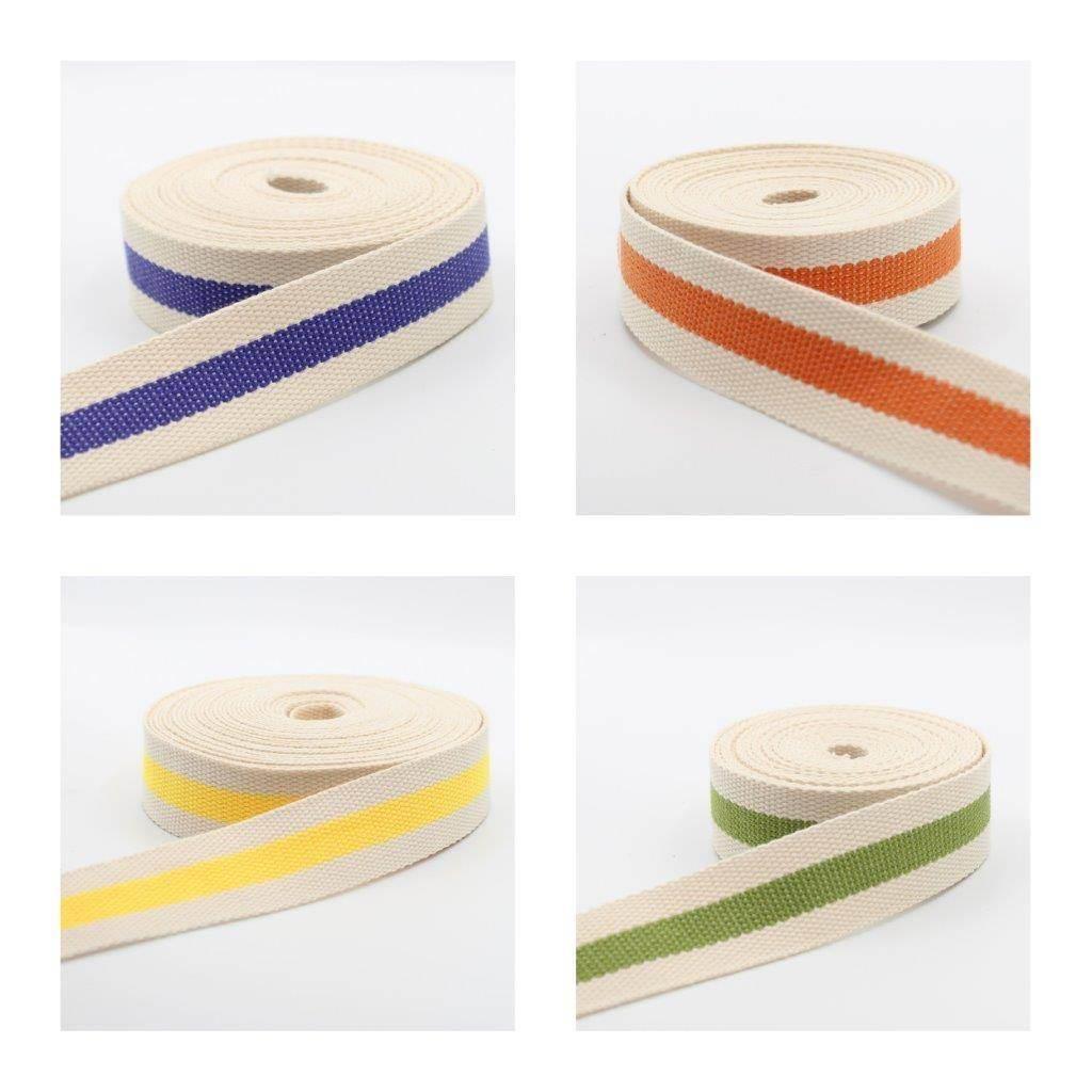 5 meters Ecru Webbing with Stripe 30mm #RUB1937 - ACCESSOIRES LEDUC BV