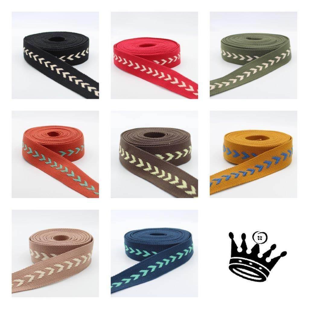 5 meters Cotton Webbing with Arrows 38mm #RUB1938 - ACCESSOIRES LEDUC BV