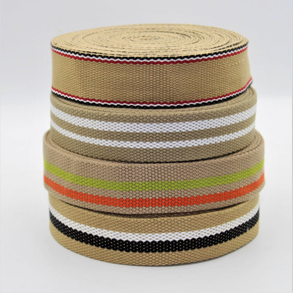 5 Meters 30mm Beige Coloured Striped Webbing #RUB1962 - ACCESSOIRES LEDUC BV