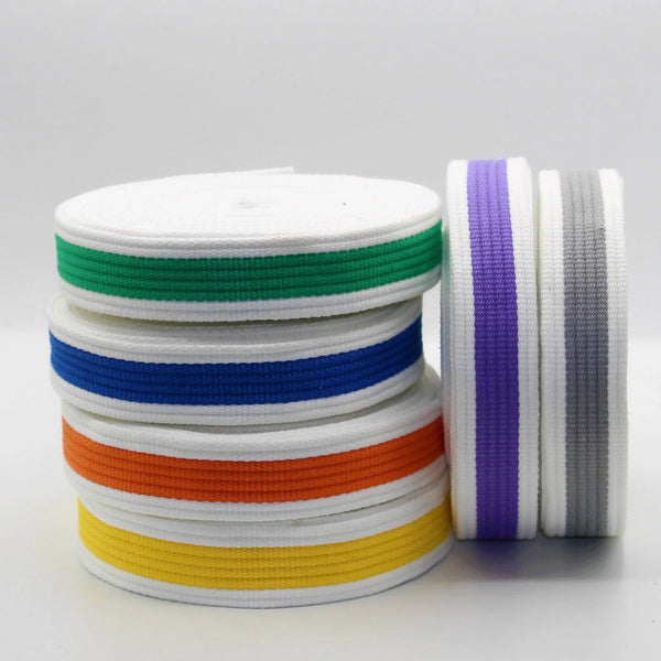 5 meters 30mm White + Colour Stripe Webbing #RUB1979 - ACCESSOIRES LEDUC BV