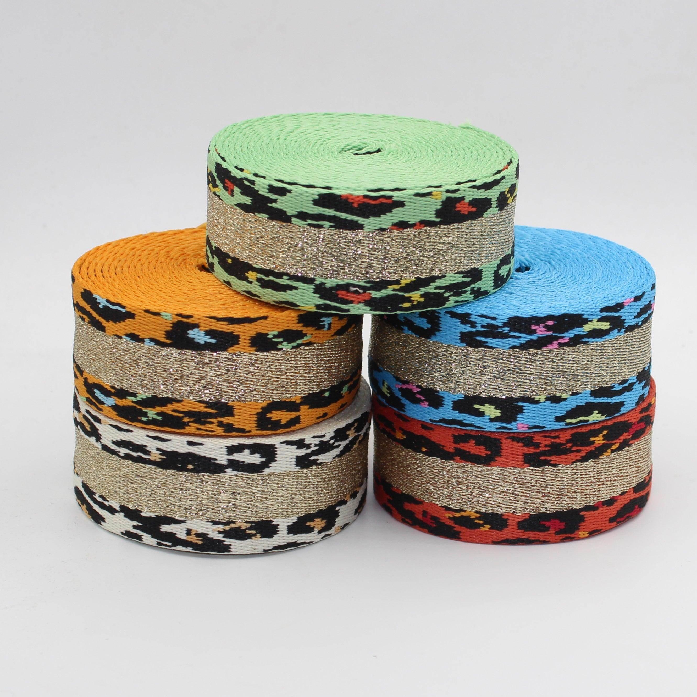 5 Meters Lurex Striped Webbing with Leopard Pattern 36mm #RUB3510 - ACCESSOIRES LEDUC BV