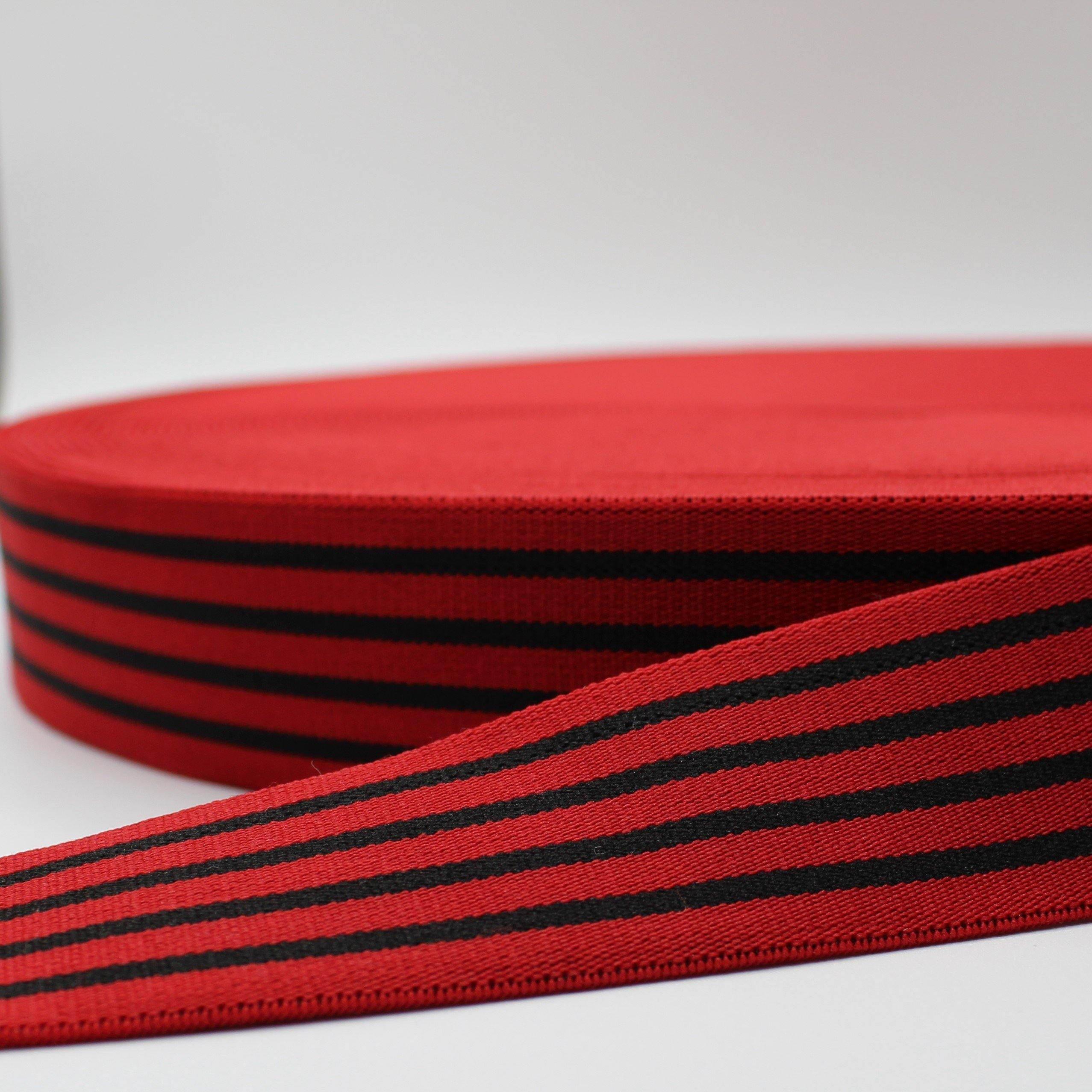 10 meters Striped Elastic 4cm Red + Black Lines ELA1570 - ACCESSOIRES LEDUC BV