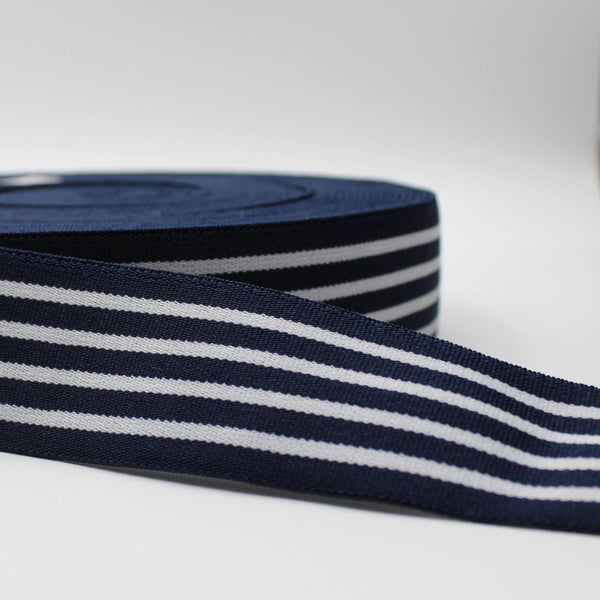 10 meters Striped Elastic 4cm Navy + White Lines ELA1571 - ACCESSOIRES LEDUC BV