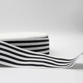 50 meters - 38mm Striped Gros Grain Tape Black + White Stripes - ACCESSOIRES LEDUC BV