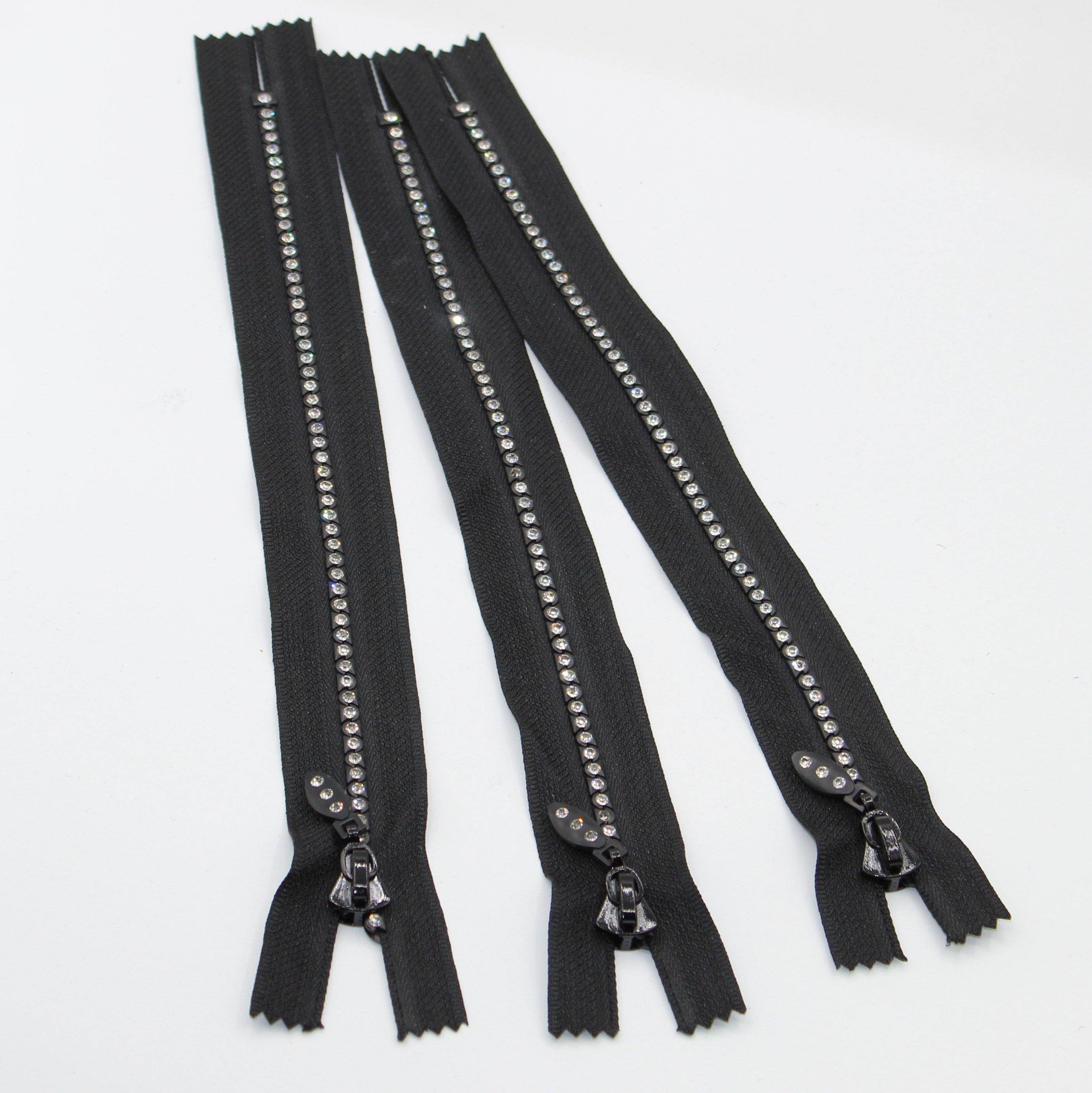 3 Strass Zippers 25cm Black - ACCESSOIRES LEDUC BV
