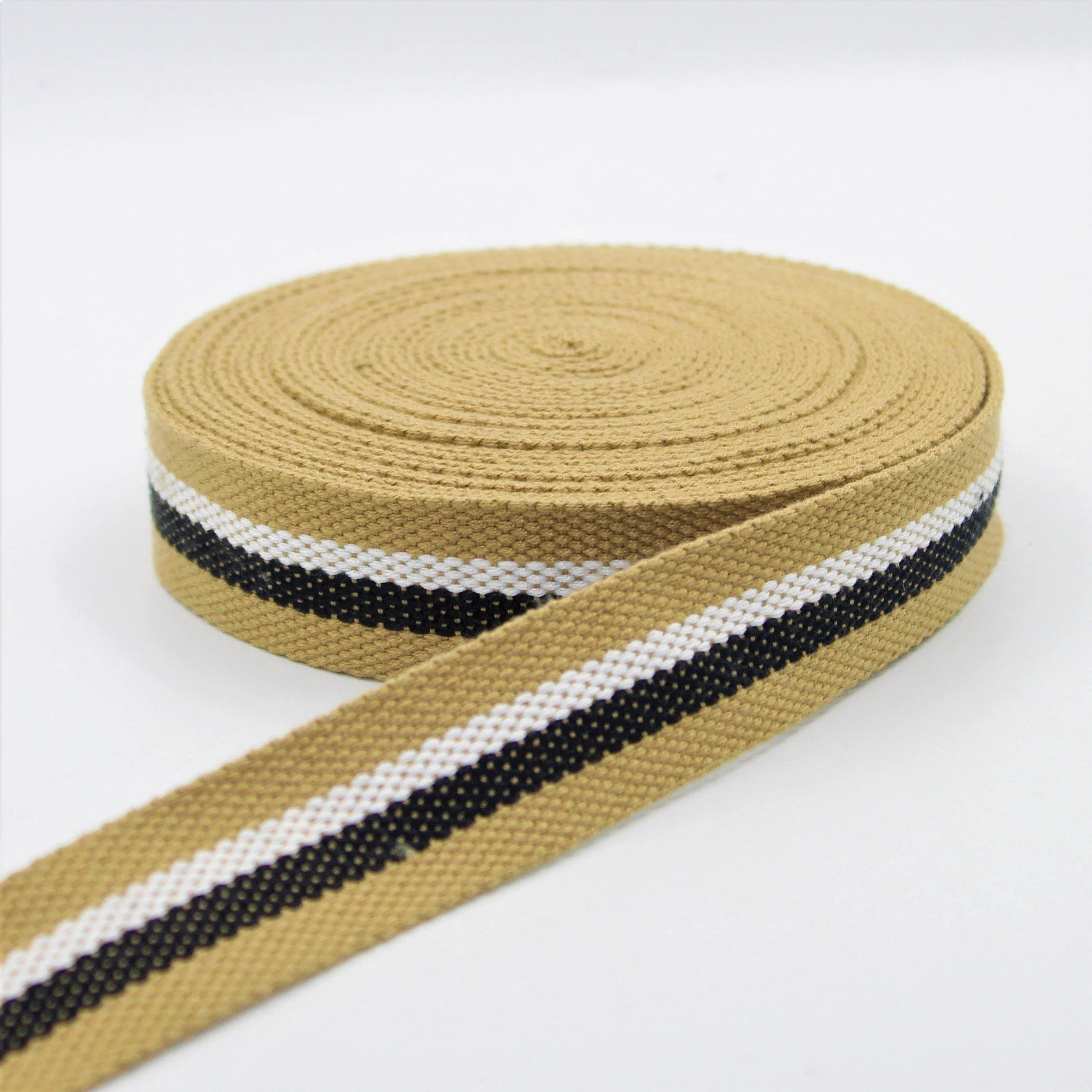 5 Meters 30mm Beige Coloured Striped Webbing #RUB1962 - ACCESSOIRES LEDUC BV