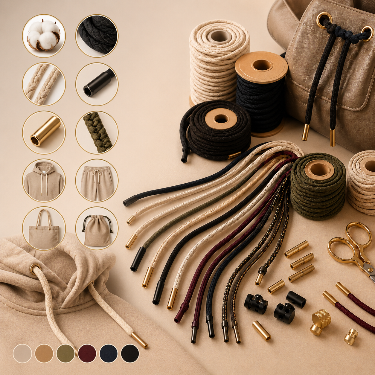 Illustration d’une corde rayée faisant un nœud, accessoire de couture et artisanat.