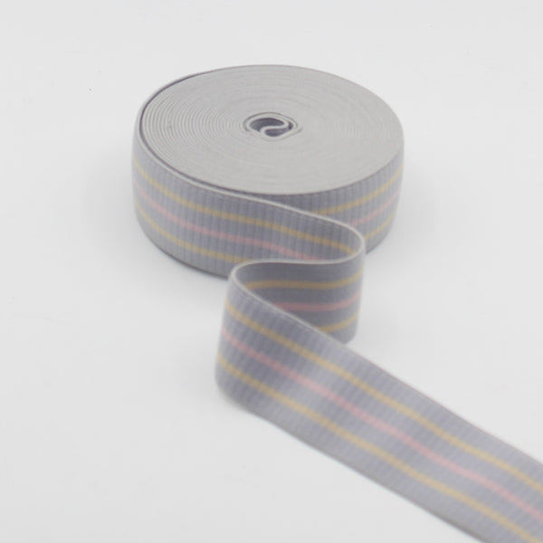 Gestreept zacht elastiek met pastelkleuren 30 mm 10mt/45mt #ELA2823