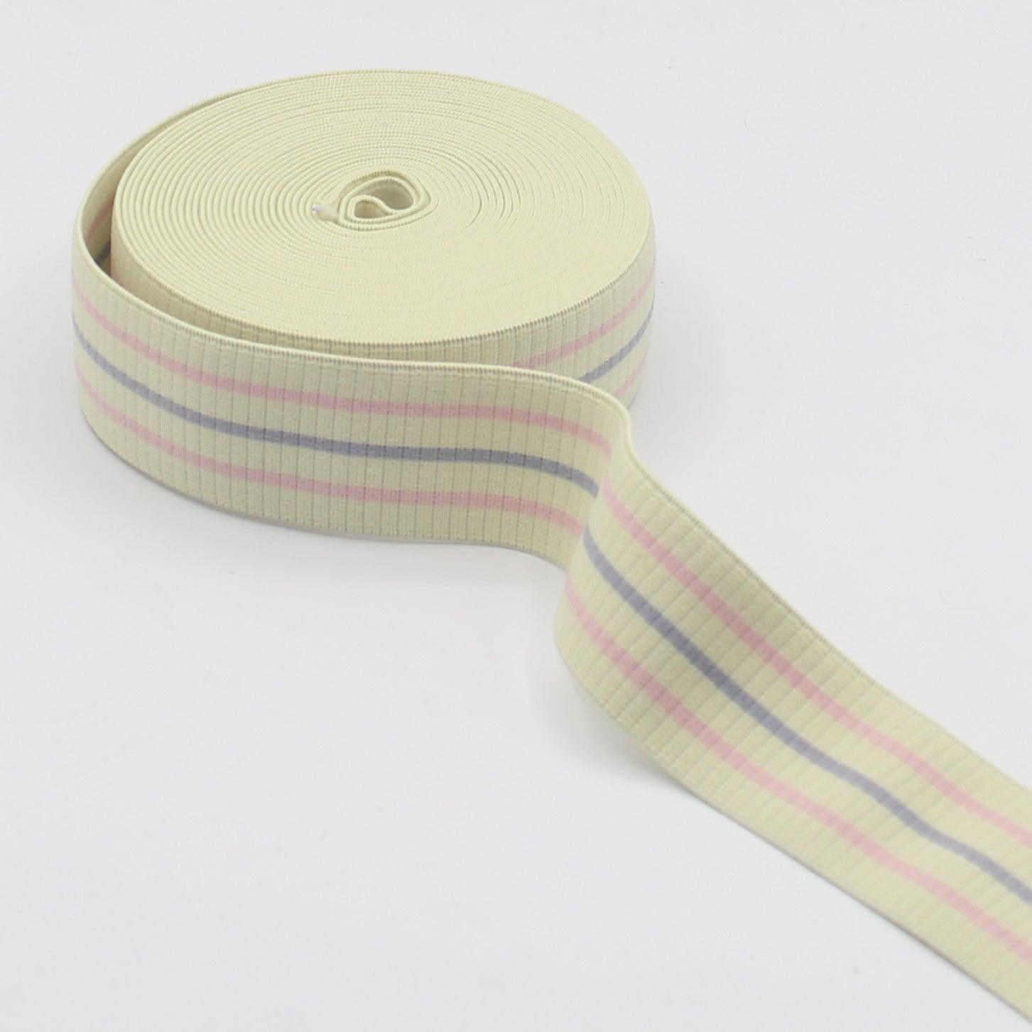 Striped Soft Elastic with Pastel Colours 30mm 10mt/45mt #ELA2823 - ACCESSOIRES LEDUC BV