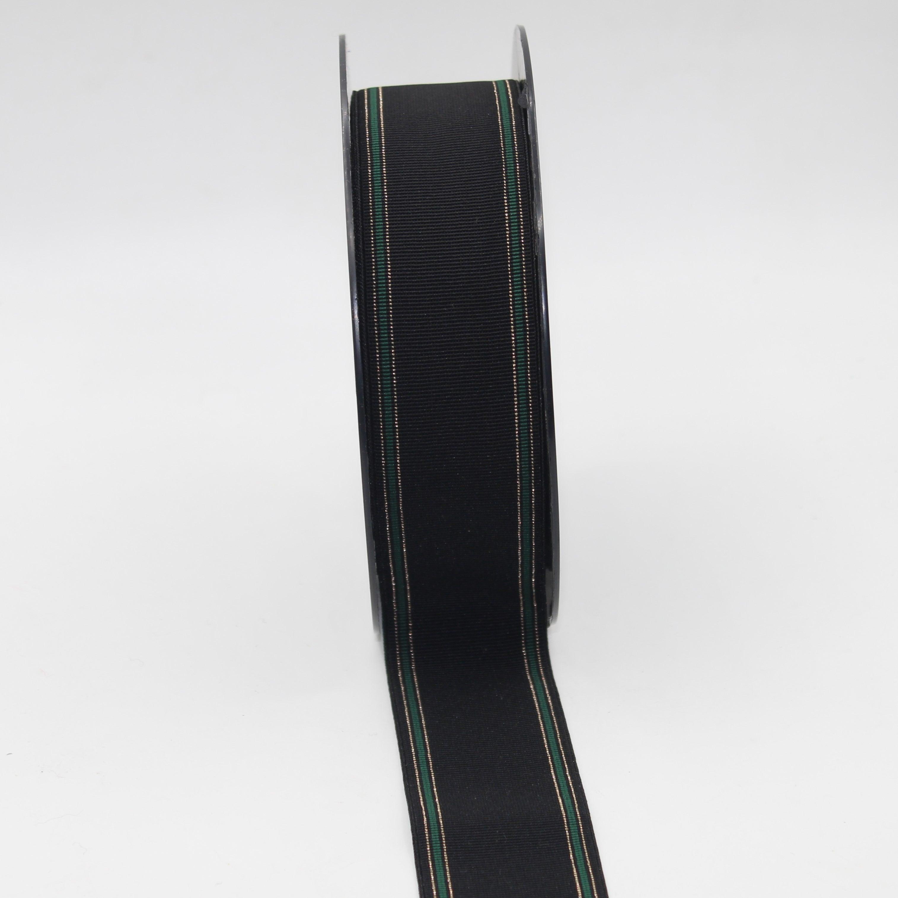 5 meters 40mm Black Fine Elastic Gros Grain Striped with Fine Lurex Lines #ELA3614 - ACCESSOIRES LEDUC BV