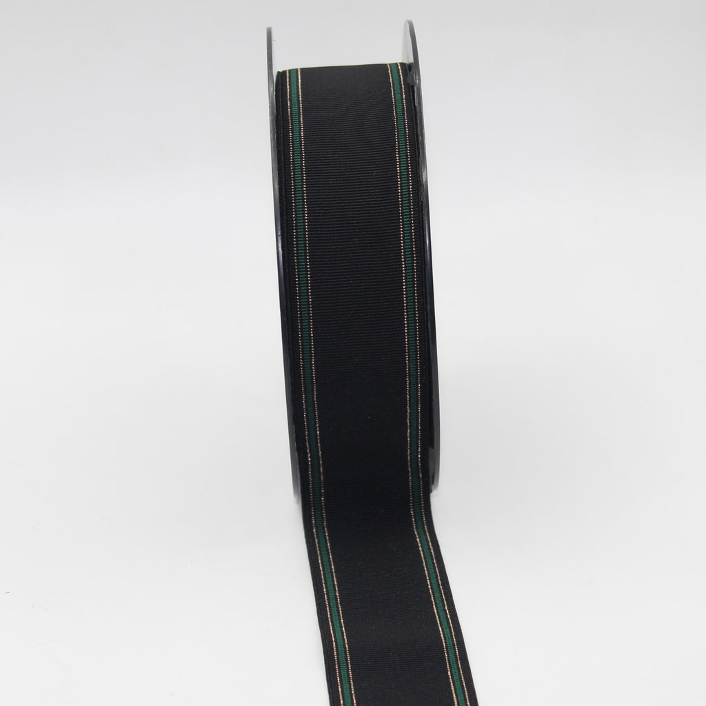 5 meters 40mm Black Fine Elastic Gros Grain Striped with Fine Lurex Lines #ELA3614