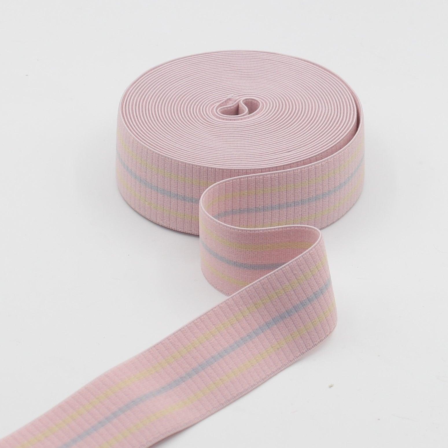 Striped Soft Elastic with Pastel Colours 30mm 10mt/45mt #ELA2823 - ACCESSOIRES LEDUC BV