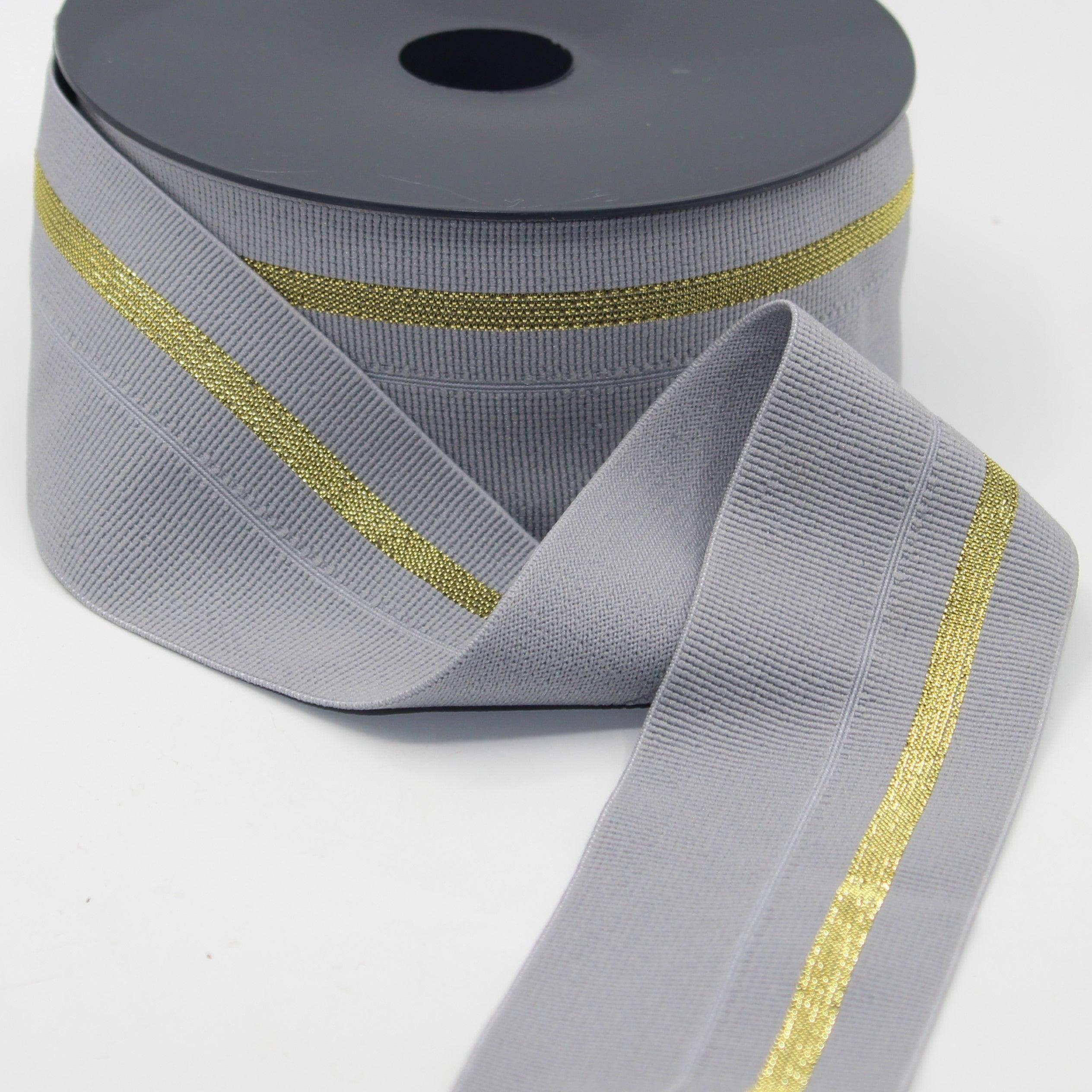 5 meters 60mm prefolded Elastic Gros Grain with Lurex Stripe #ELA3603 - ACCESSOIRES LEDUC BV