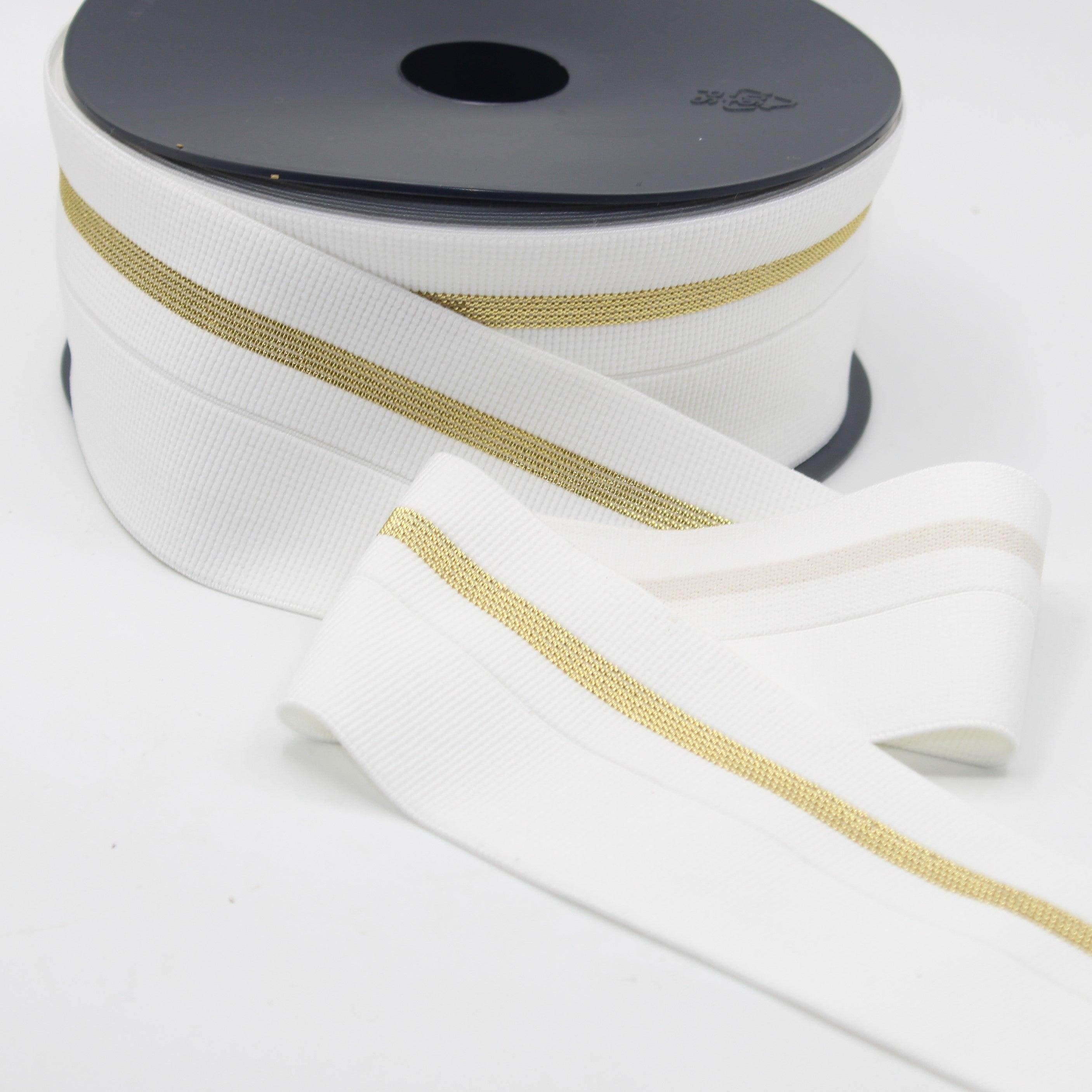 5 meters 60mm prefolded Elastic Gros Grain with Lurex Stripe #ELA3603 - ACCESSOIRES LEDUC BV