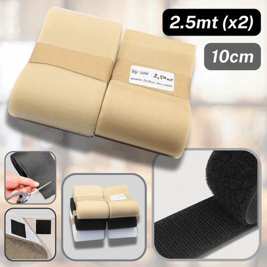 2.5 meters 100mm wide Hook on Loop Tape (Velcro) White, Beige or Black - ACCESSOIRES LEDUC BV