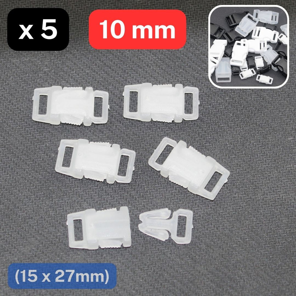 5 Kunststoffschnallen für Größe 10 mm oder 20 mm – Schwarz, Weiß oder Transparent #BNY4100
