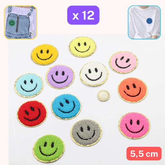 Set of 12 Smileys 55mm Iron-on with Gold Edges - ACCESSOIRES LEDUC BV