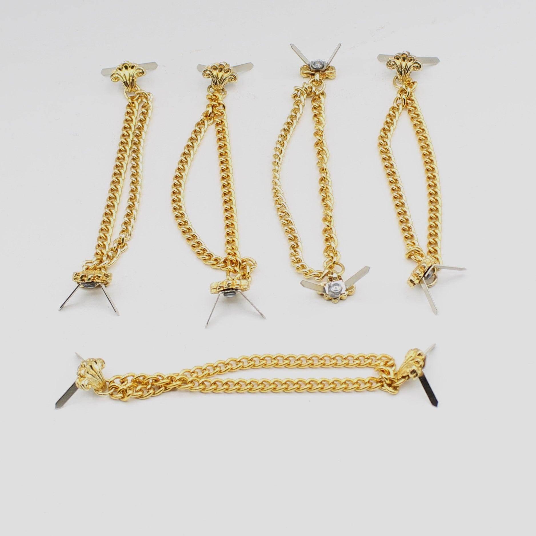 Set of 5 Gold chain pins with fold-over ends for poking through fabric for Jacket, Vest, Bag, Leather Goods-10CM - ACCESSOIRES LEDUC BV