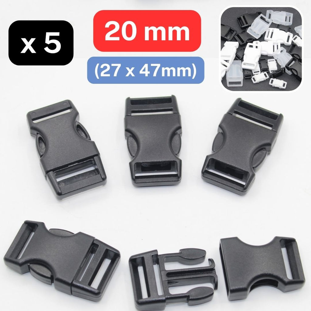 5 Plastic Buckles for size 10mm or 20mm - Black White or Transparent #BNY4100