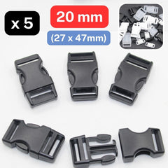 5 Plastic Buckles for size 10mm or 20mm - Black White or Transparent #BNY4100