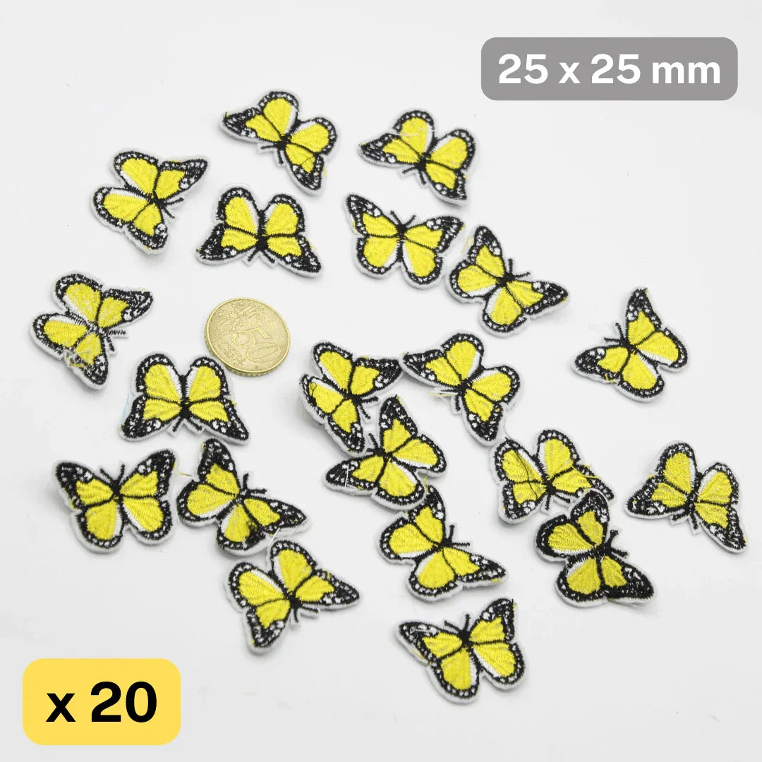Set of 20 Yellow Butterfly Patches, Sewing Accessories 25x25mm to sew on - ACCESSOIRES LEDUC BV