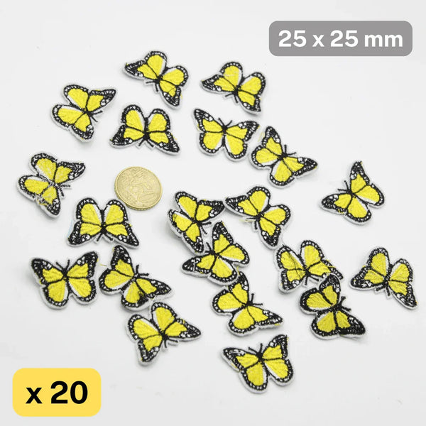 Set of 20 Yellow Butterfly Patches, Sewing Accessories 25x25mm to sew on - ACCESSOIRES LEDUC BV